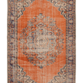 Vintage Isparta Turkish Area Rug 6x10 ft — Orange & Blue Floral