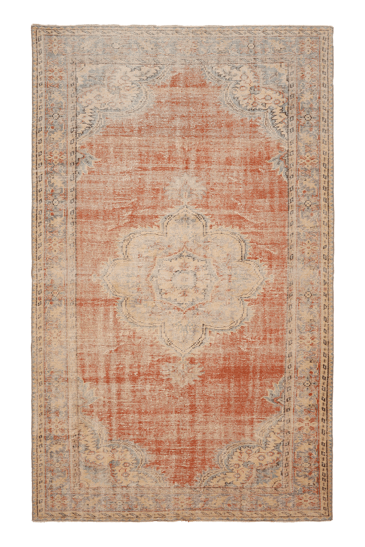 Vintage Isparta Turkish Area Rug 6x10 ft — Orange & Beige Floral