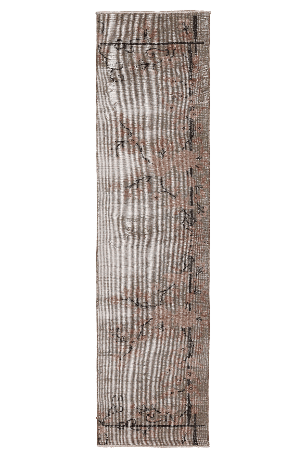 Vintage Isparta Turkish Runner Rug 2x8 ft — Beige & Gray Distressed
