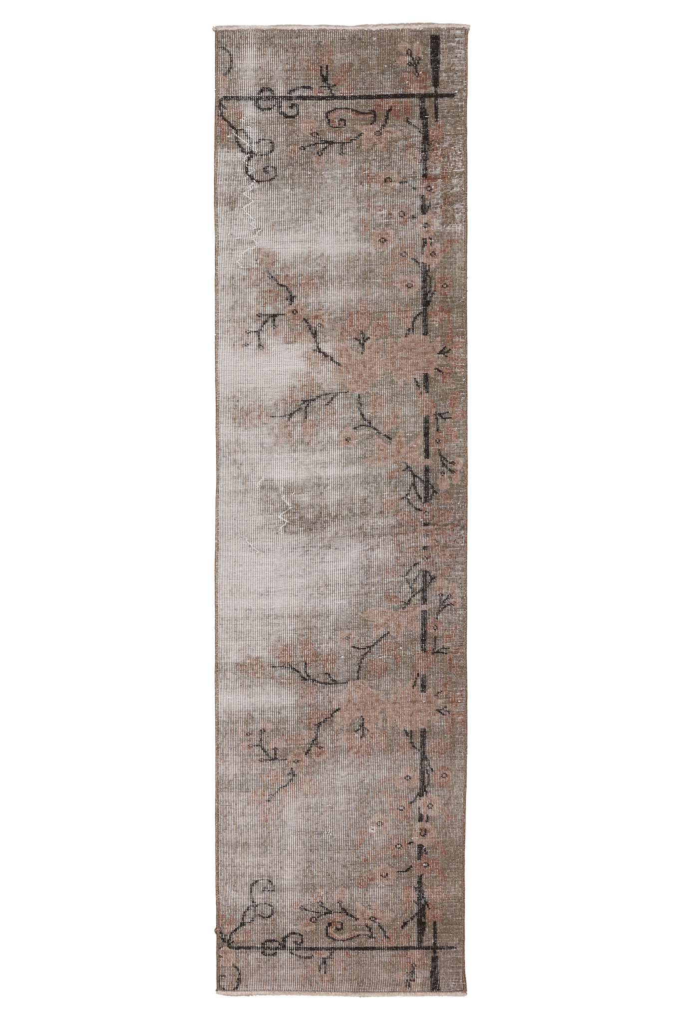 Vintage Isparta Turkish Runner Rug 2x8 ft — Beige & Gray Distressed