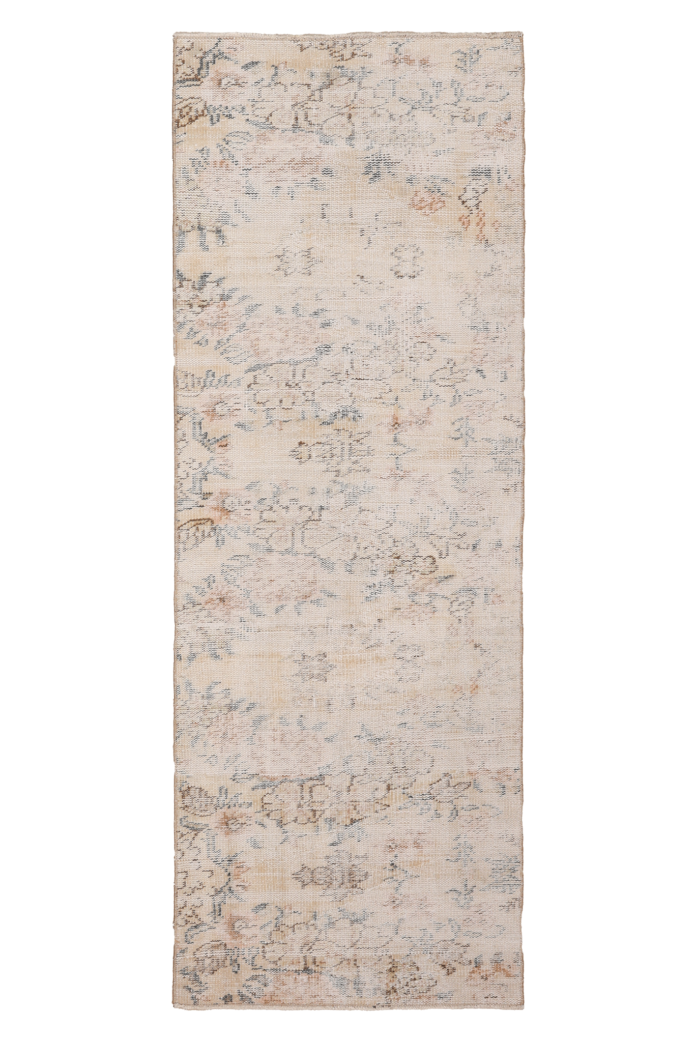 Vintage Manisa Turkish Runner Rug 2x7 ft — Beige & Gray Distressed