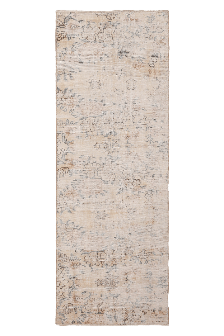 Vintage Manisa Turkish Runner Rug 2x7 ft — Beige & Gray Distressed