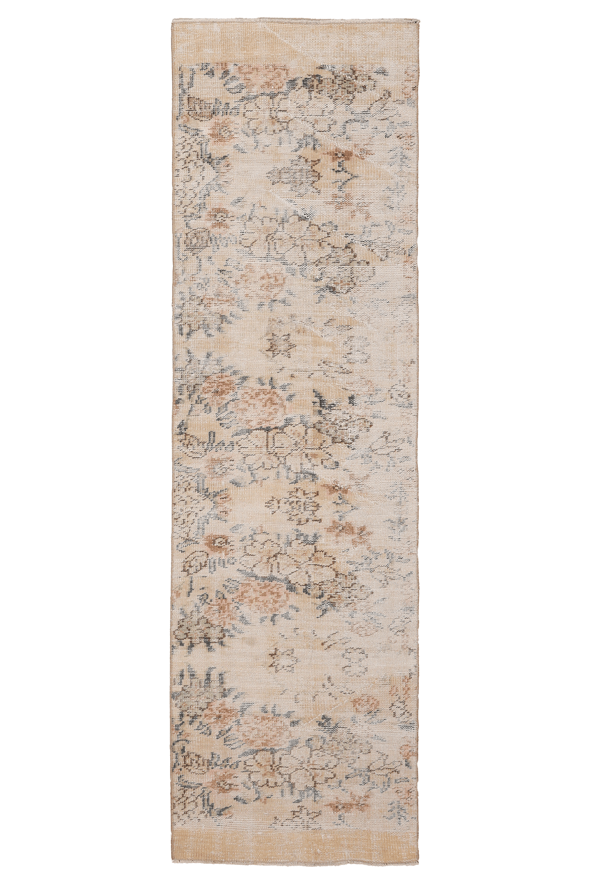 Vintage Manisa Turkish Runner Rug 2x8 ft — Beige & Brown Distressed