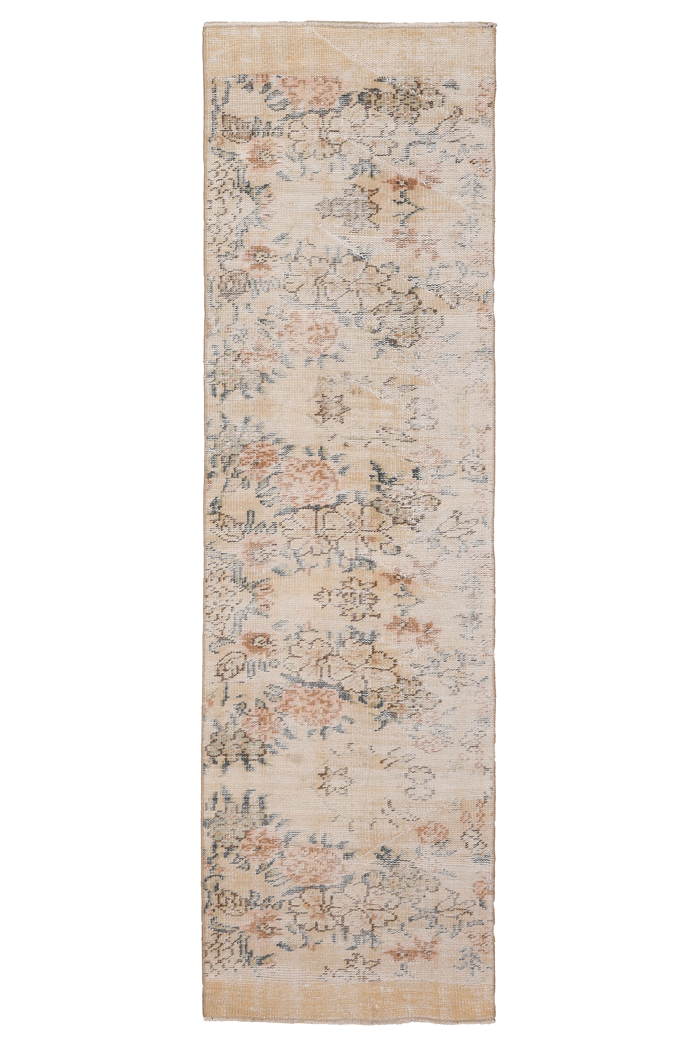 Vintage Manisa Turkish Runner Rug 2x8 ft — Beige & Brown Distressed