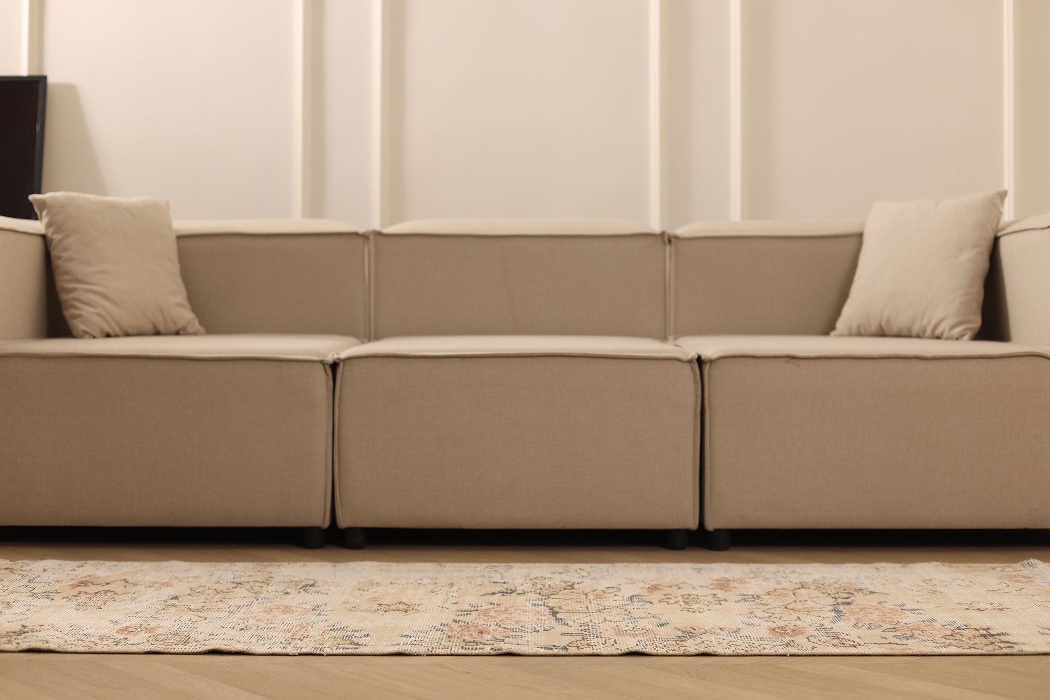 Vintage Manisa Turkish Runner Rug 2x8 ft — Beige & Brown Distressed