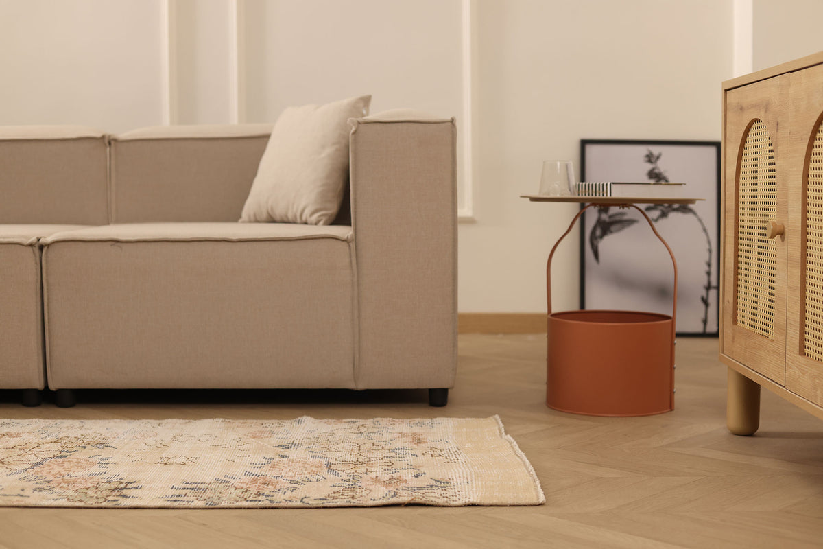 Vintage Manisa Turkish Runner Rug 2x8 ft — Beige & Brown Distressed