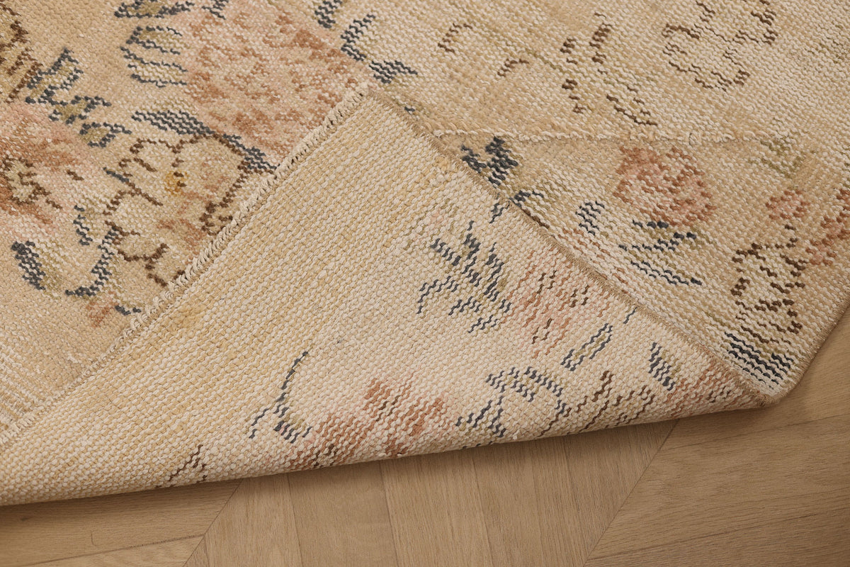 Vintage Manisa Turkish Runner Rug 2x8 ft — Beige & Brown Distressed