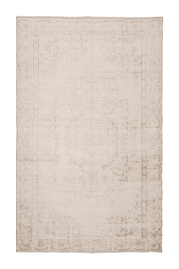 Vintage Manisa Turkish Area Rug 5x8 ft — Beige & Brown Floral