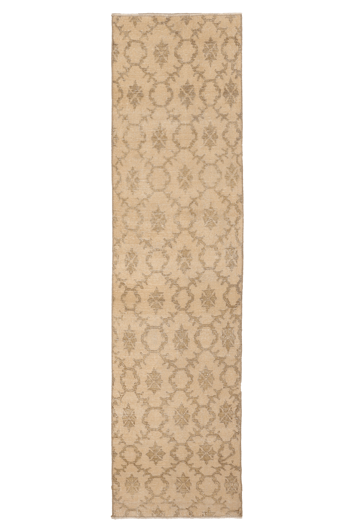 Vintage Isparta Turkish Runner Rug 2x8 ft — Beige & Brown Geometric