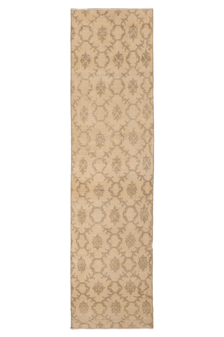 Vintage Isparta Turkish Runner Rug 2x8 ft — Beige & Brown Geometric