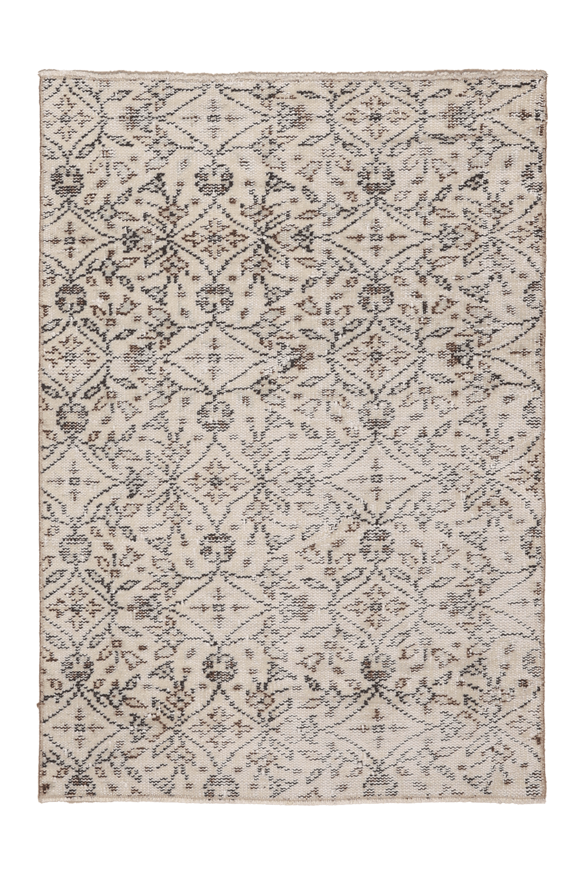 Vintage Isparta Turkish Doormat 3x4 ft — White & Gray Floral