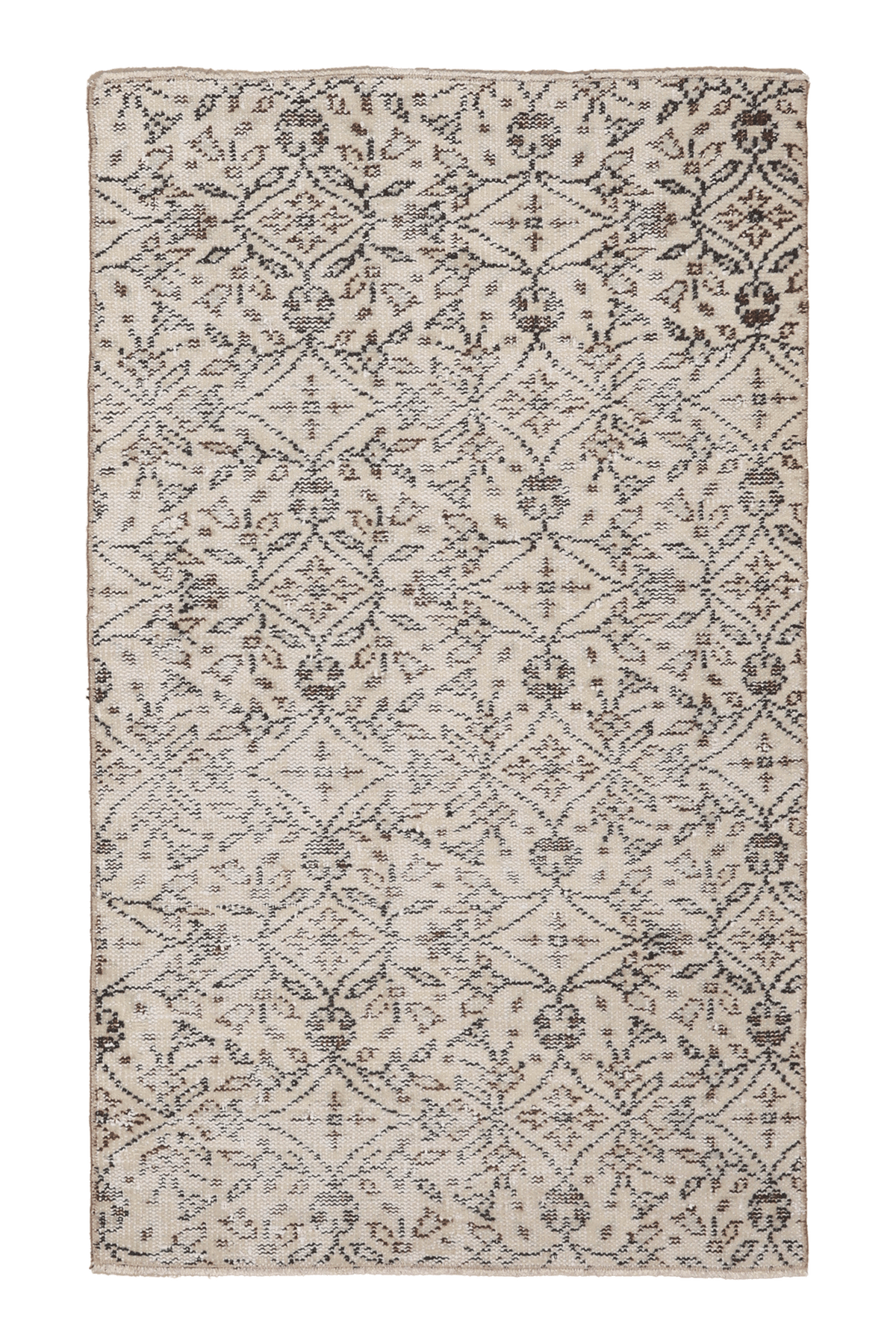 Vintage Isparta Turkish Doormat 3x5 ft — White & Gray Floral
