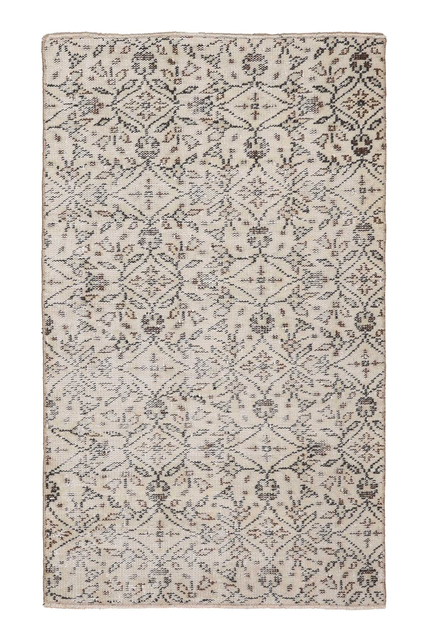 Vintage Isparta Turkish Doormat 3x5 ft — White & Gray Floral