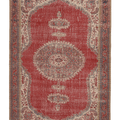 Vintage Isparta Turkish Area Rug 7x10 ft — Red & Beige Floral
