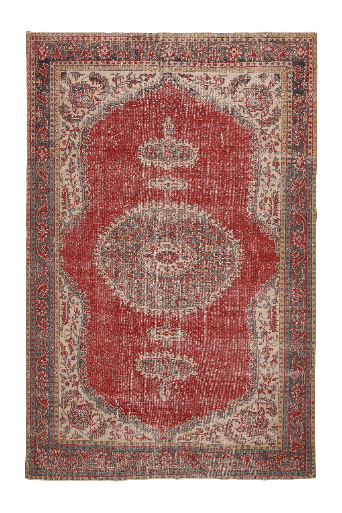 Vintage Isparta Turkish Area Rug 7x10 ft — Red & Beige Floral