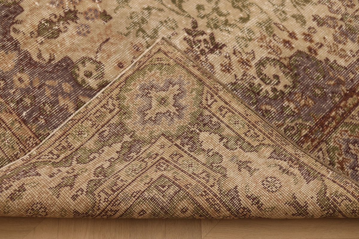 Vintage Isparta Turkish Area Rug 6x9 ft — Beige & Brown Floral