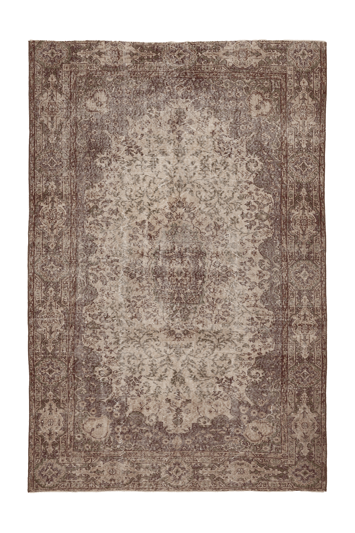 Vintage Isparta Turkish Area Rug 6x9 ft — Beige & Brown Floral