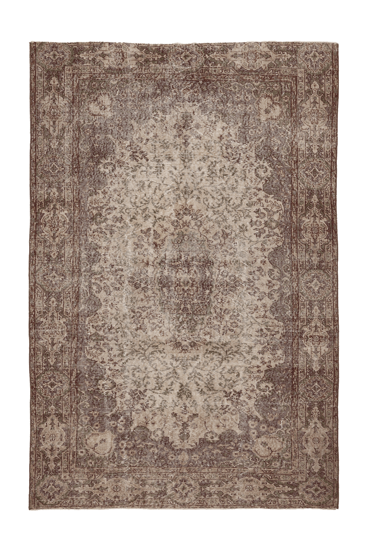 Vintage Isparta Turkish Area Rug 6x9 ft — Beige & Brown Floral