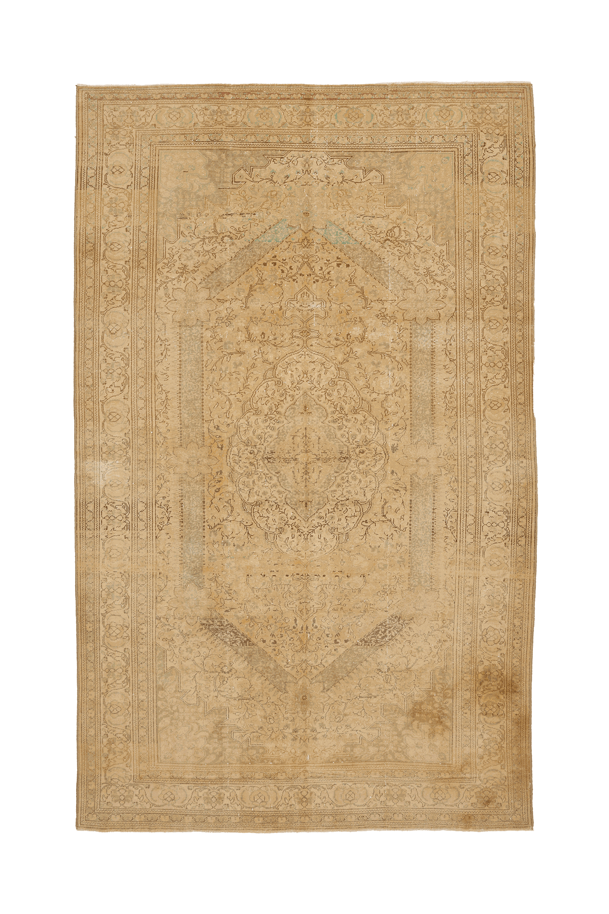 Vintage Uşak Turkish Area Rug 6x10 ft — Beige & Brown Floral
