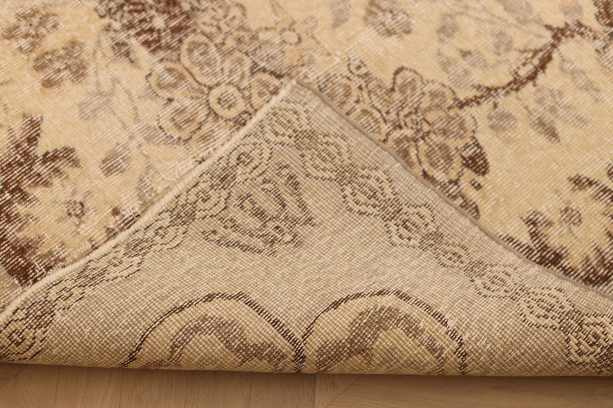 Vintage Isparta Turkish Area Rug 6x8 ft — Beige & Brown Floral