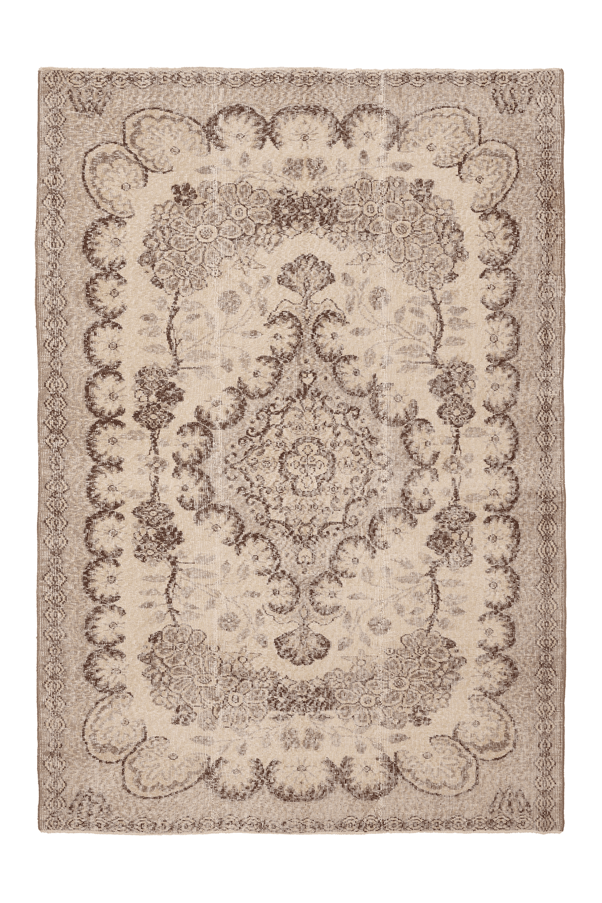 Vintage Isparta Turkish Area Rug 6x8 ft — Beige & Brown Floral