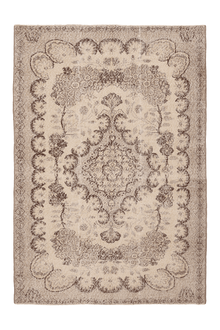 Vintage Isparta Turkish Area Rug 6x8 ft — Beige & Brown Floral