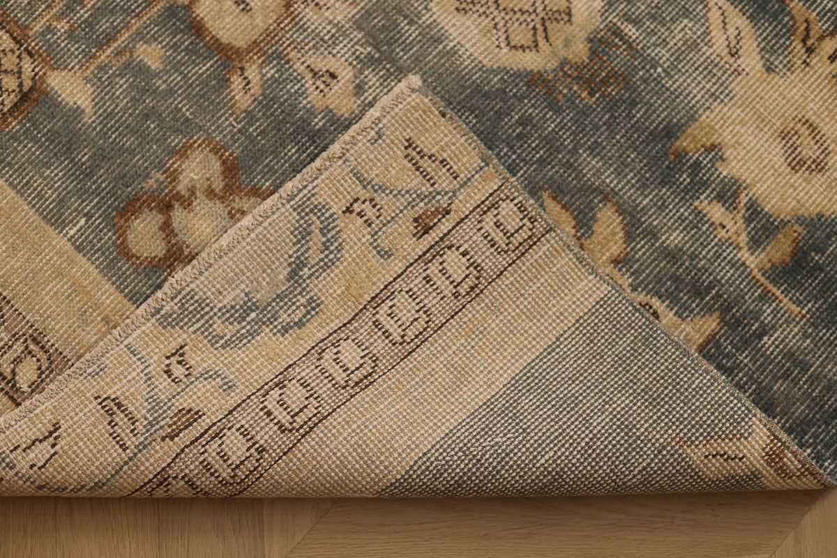 Vintage Isparta Turkish Runner Rug 2x11 ft — Blue & Beige Floral