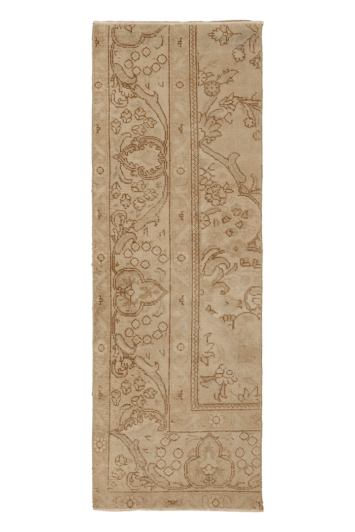 Vintage Isparta Turkish Runner Rug 2x6 ft — Beige & Brown Floral
