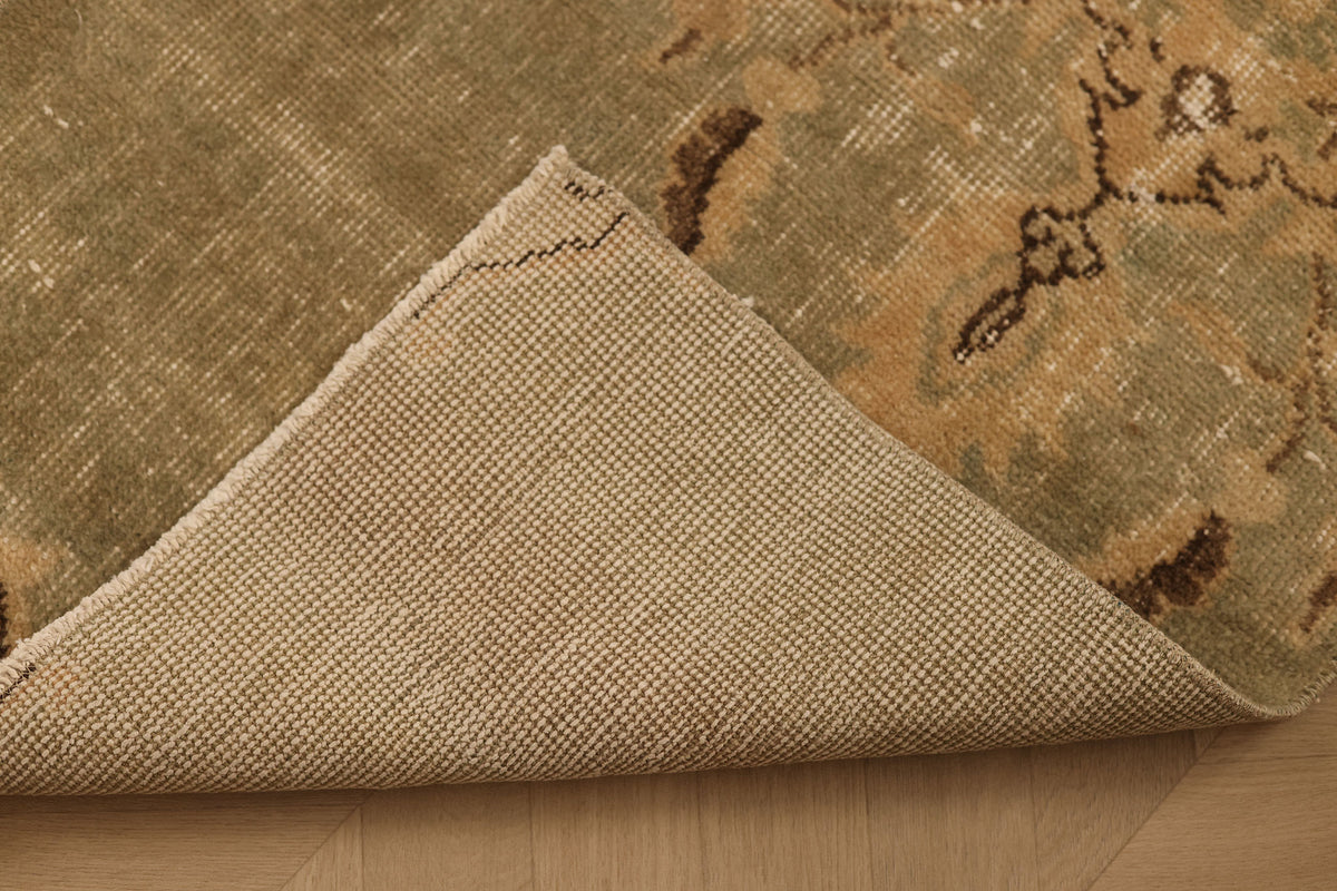 Vintage Isparta Turkish Runner Rug 2x5 ft — Beige & Green Distressed