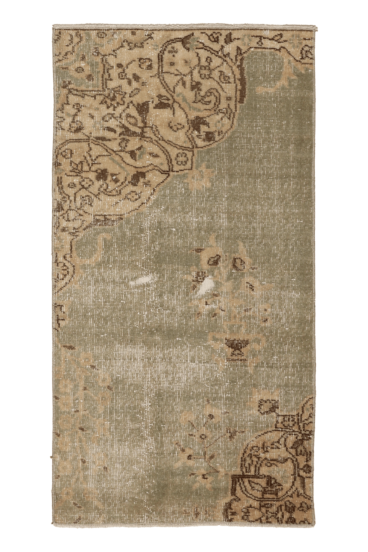 Vintage Isparta Turkish Runner Rug 2x5 ft — Green & Beige Floral