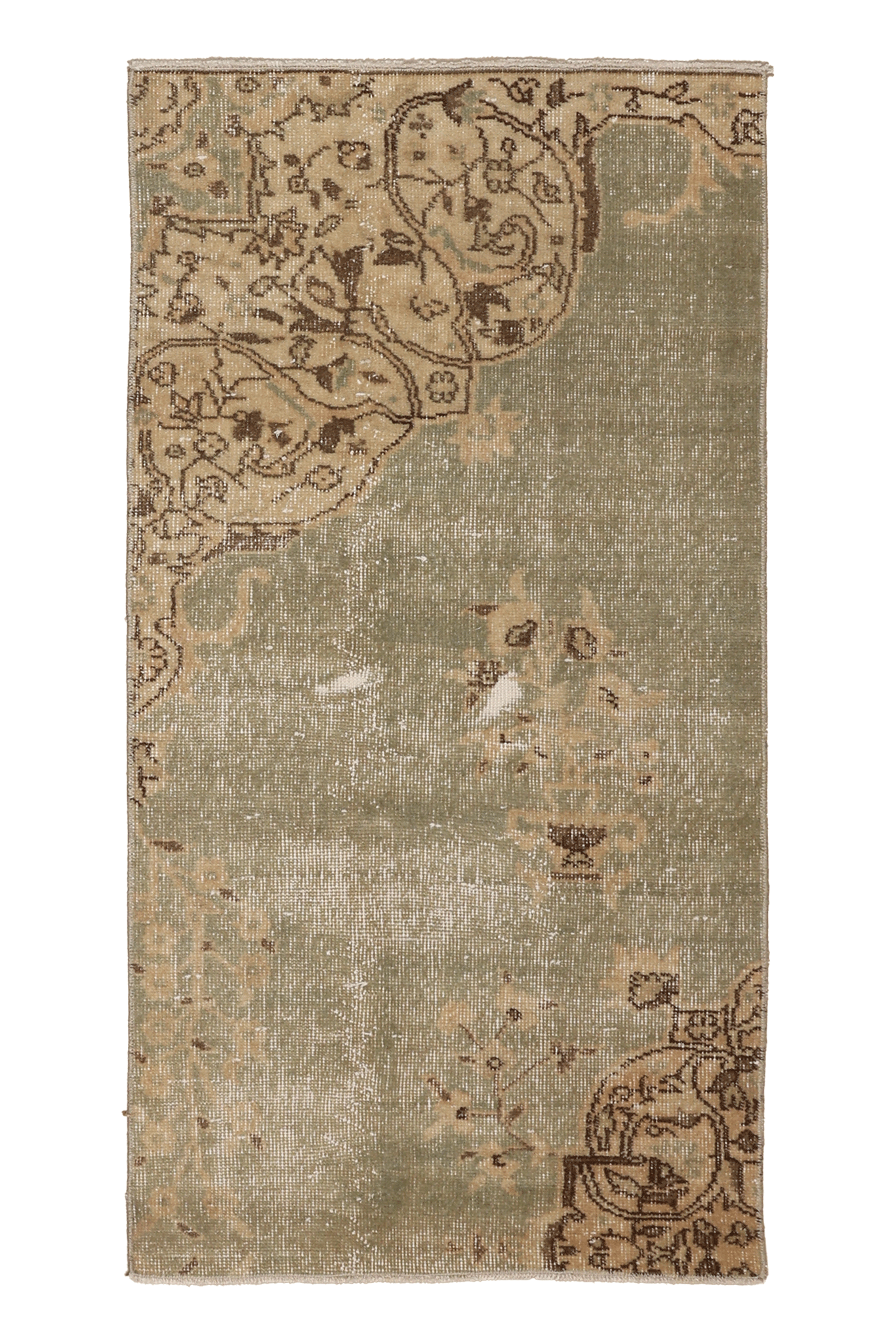 Vintage Isparta Turkish Runner Rug 2x5 ft — Green & Beige Floral