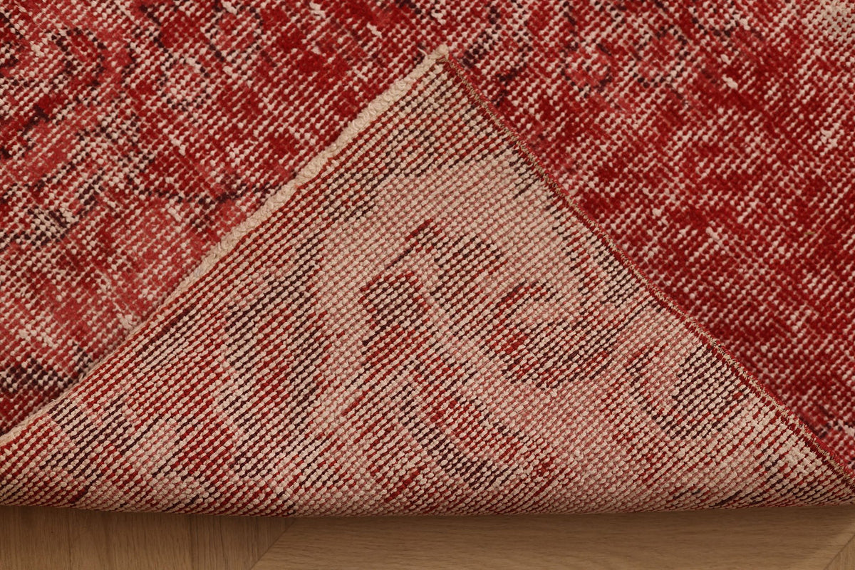 Vintage Isparta Turkish Runner Rug 2x11 ft — Red Overdyed