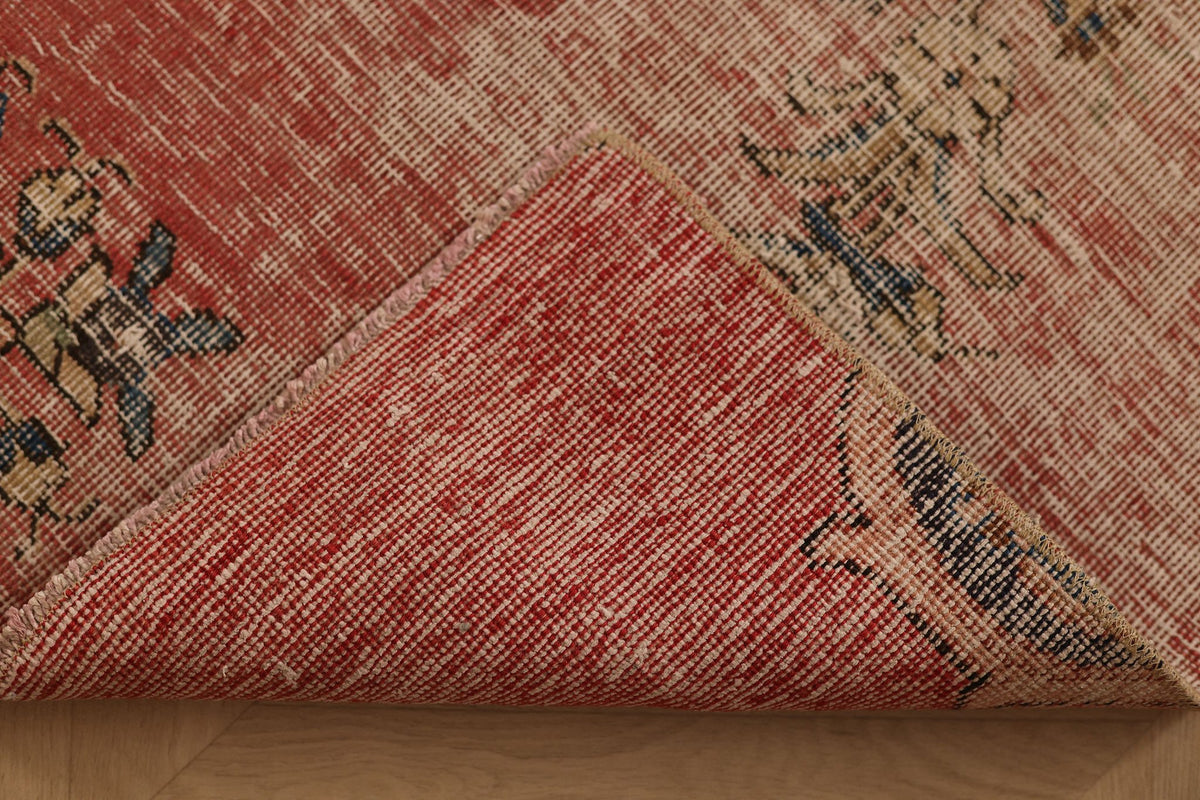 Vintage Konya Turkish Runner Rug 2x9 ft — Red & Beige Floral