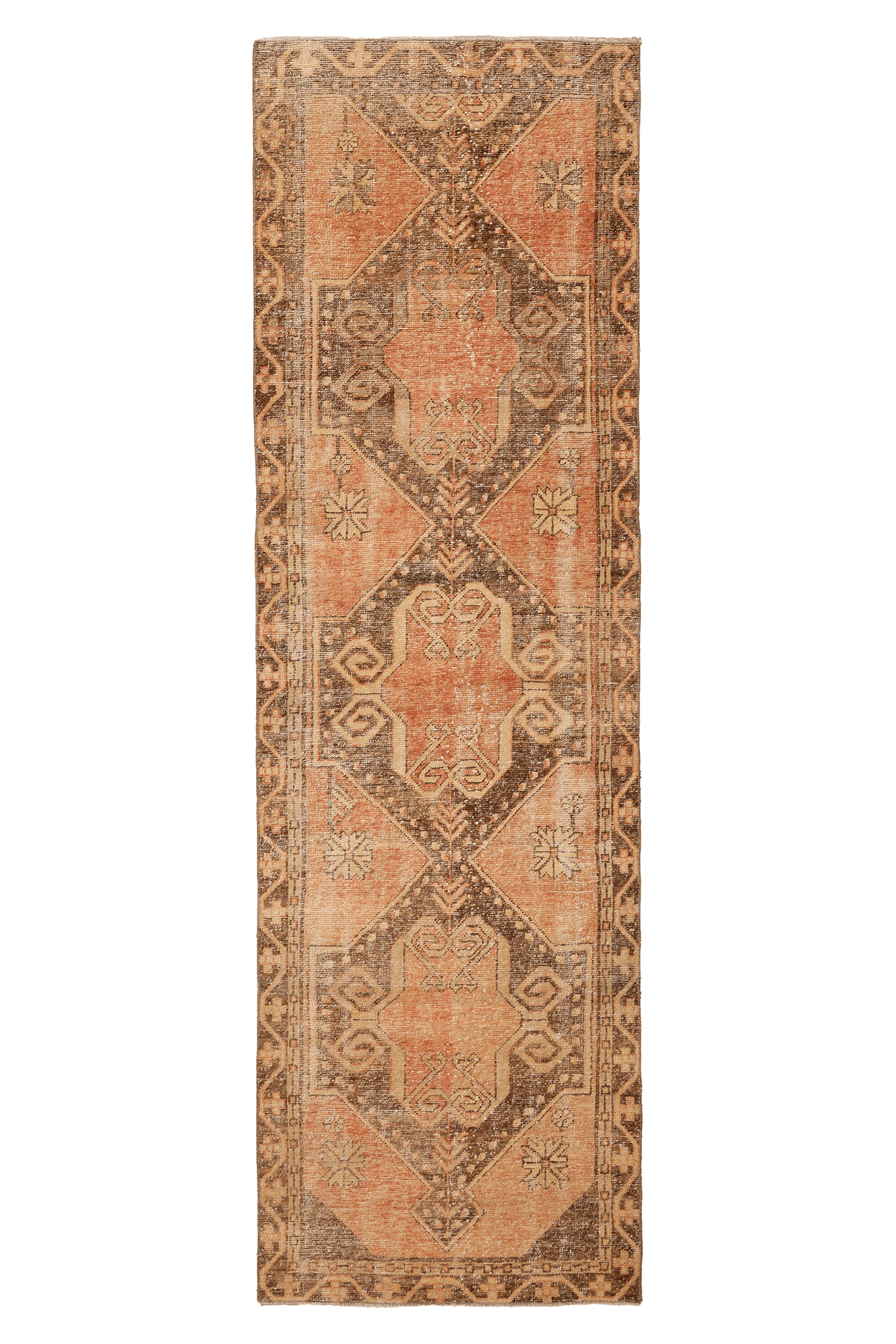 Vintage Malatya Turkish Runner Rug 3x11 ft — Orange & Brown Geometric (No. 36195)