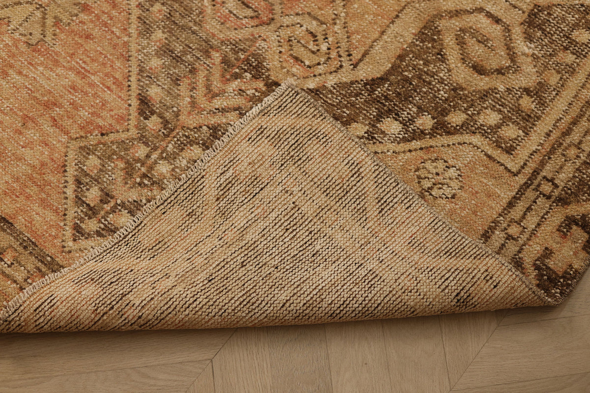 Vintage Malatya Turkish Runner Rug 3x11 ft — Orange & Brown Geometric (No. 36195)