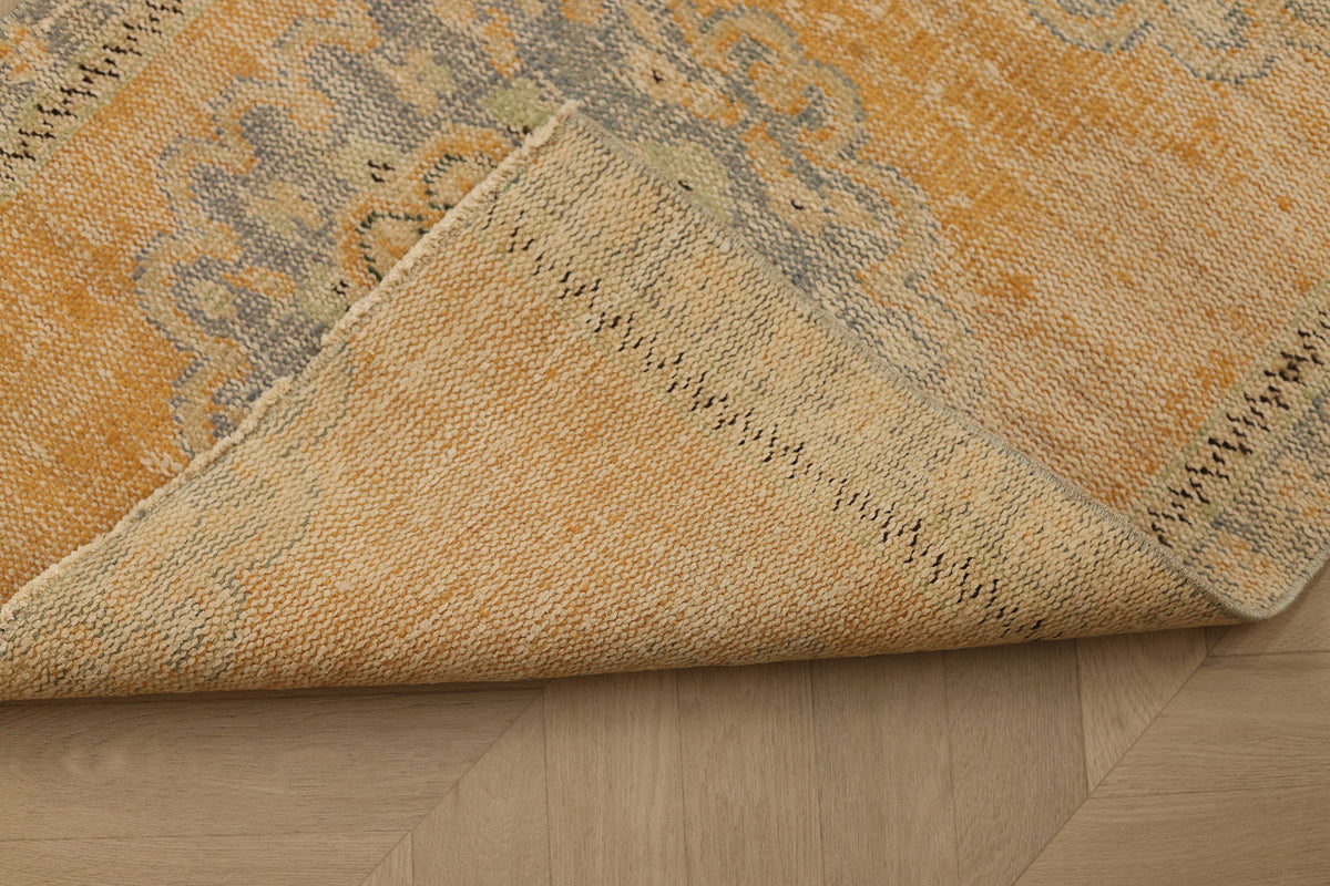 Vintage Manisa Turkish Runner Rug 2x8 ft — Orange & Gray Distressed