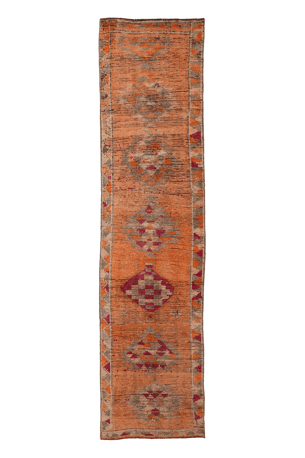 Vintage Southeastern Persian Style Runner Rug 3x10 ft — Orange & Red Geometric