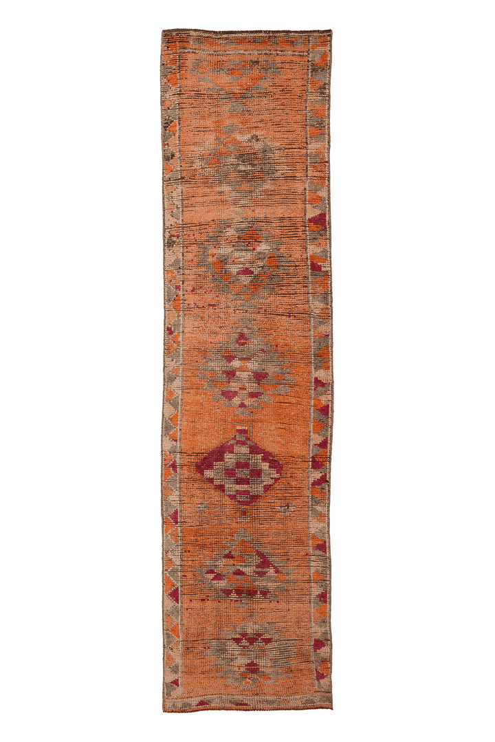 Vintage Southeastern Persian Style Runner Rug 3x10 ft — Orange & Red Geometric
