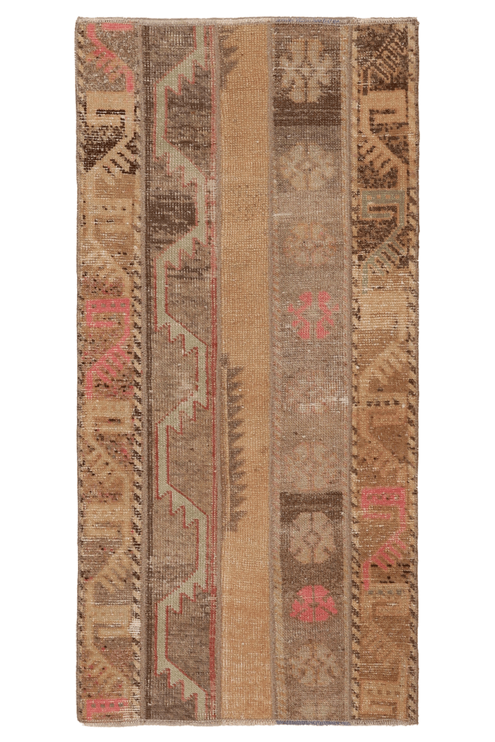 Vintage Turkish Doormat 2x4 ft — Beige & Brown Patchwork