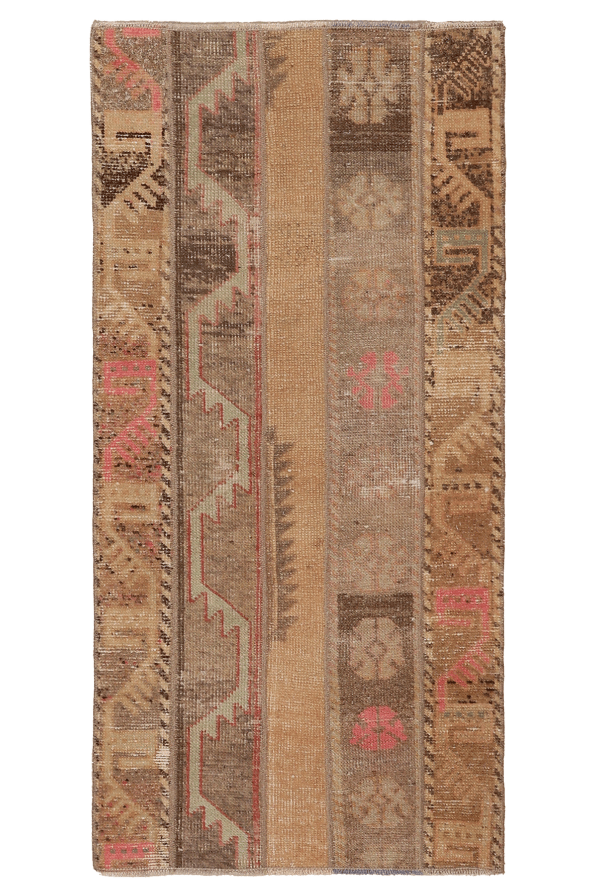 Vintage Turkish Doormat 2x4 ft — Beige & Brown Patchwork