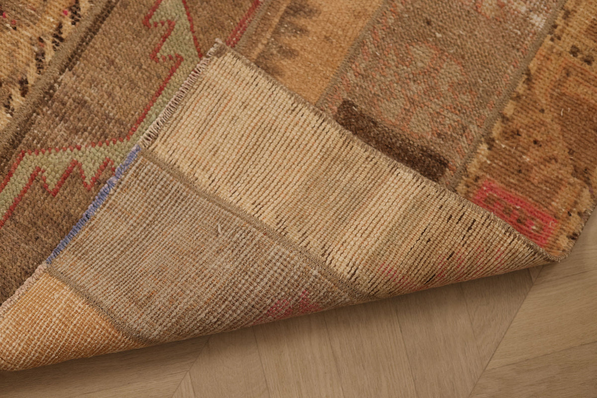 Vintage Turkish Doormat 2x4 ft — Beige & Brown Patchwork