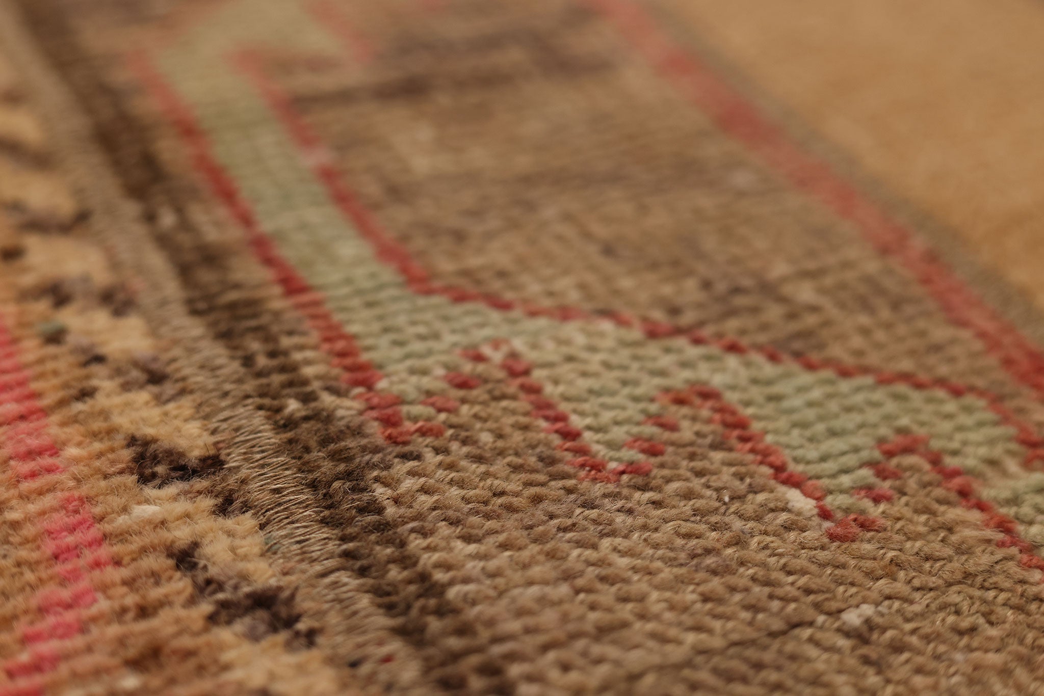 Vintage Turkish Doormat 2x4 ft — Beige & Brown Patchwork