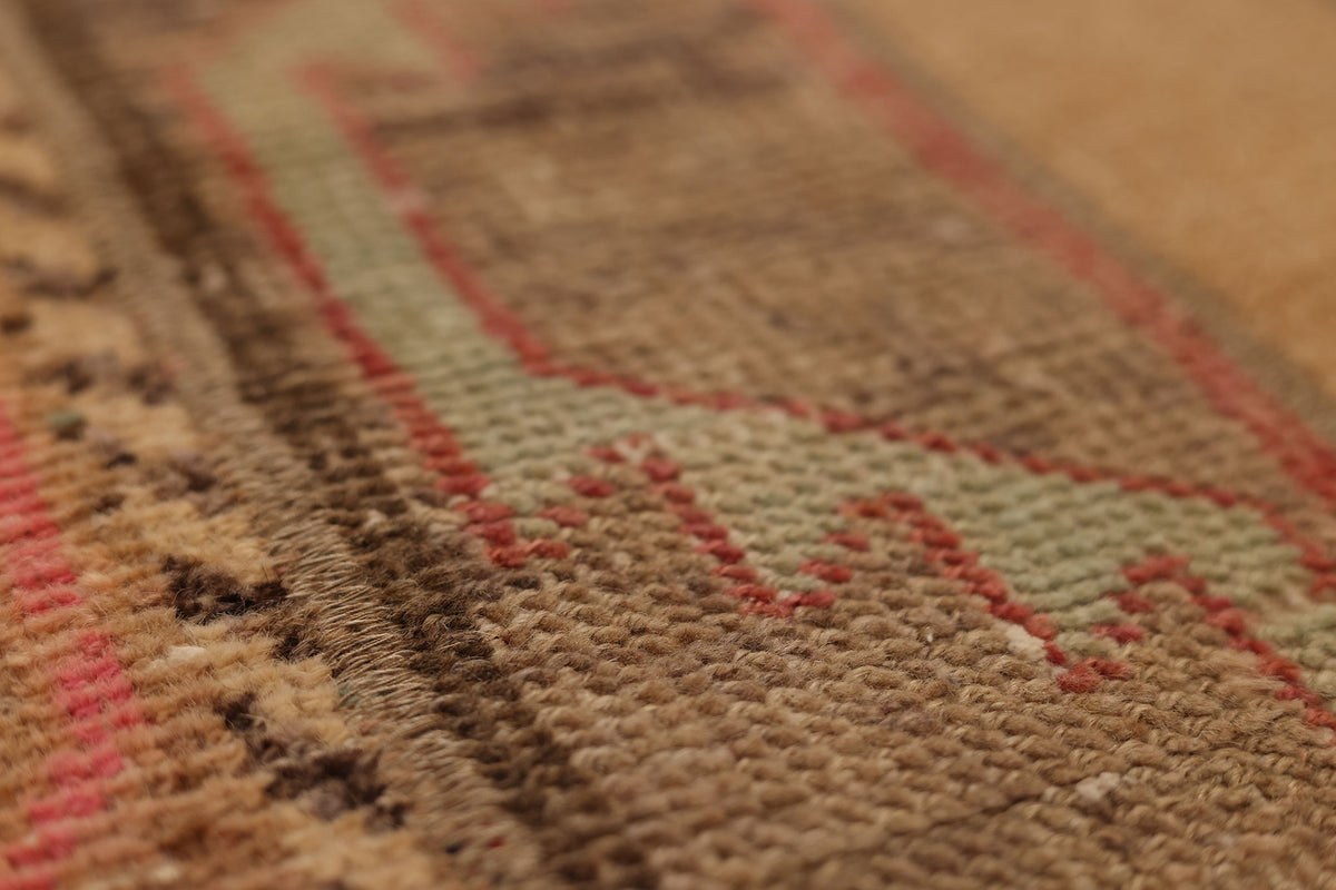 Vintage Turkish Doormat 2x4 ft — Beige & Brown Patchwork