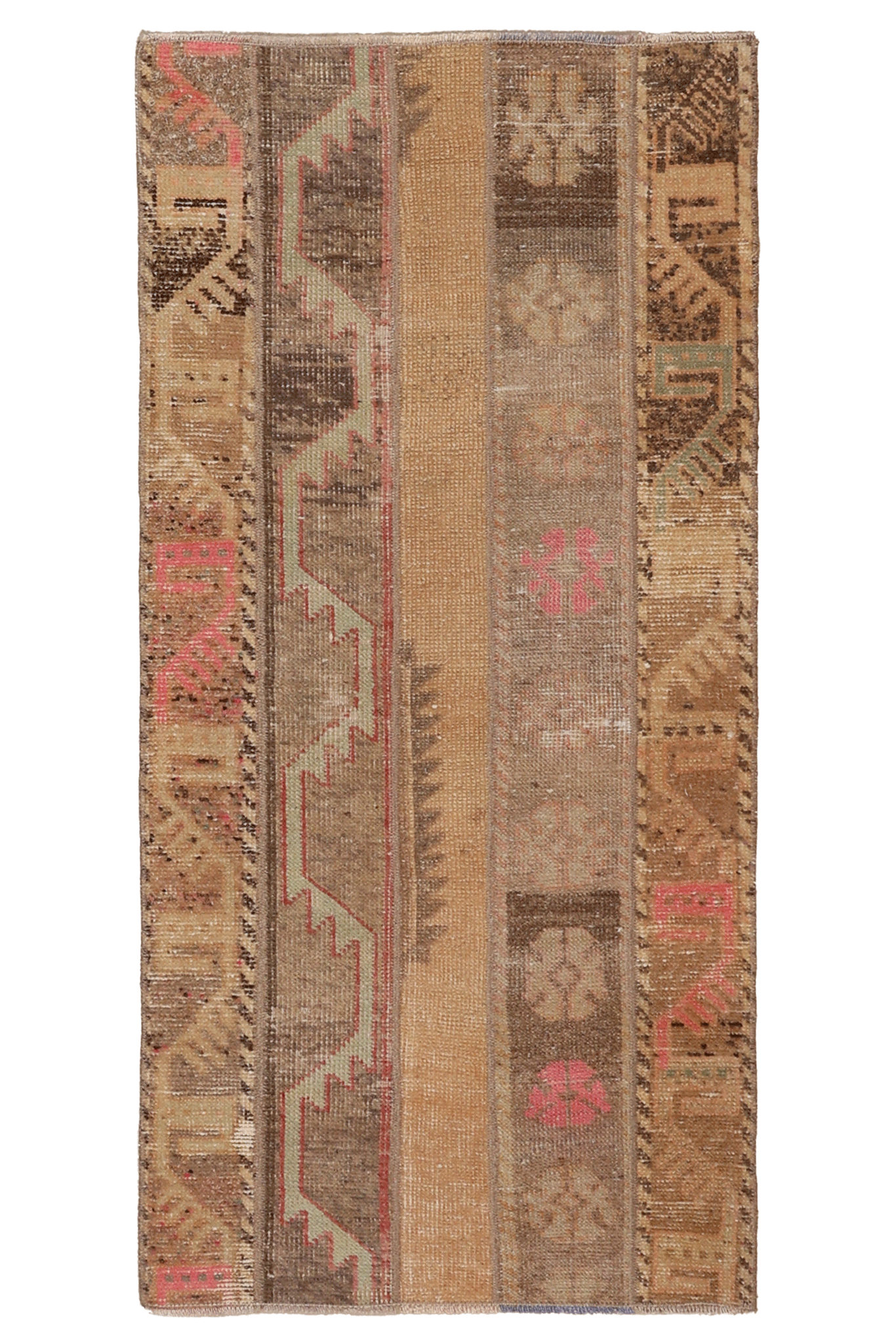Vintage Turkish Doormat 2x4 ft — Beige & Brown Patchwork