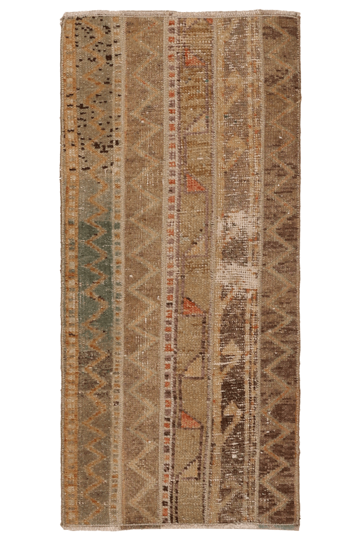 Vintage Malatya Turkish Doormat 1x4 ft — Brown & Green Stripped