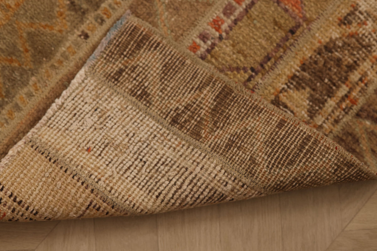 Vintage Malatya Turkish Doormat 1x4 ft — Brown & Green Stripped