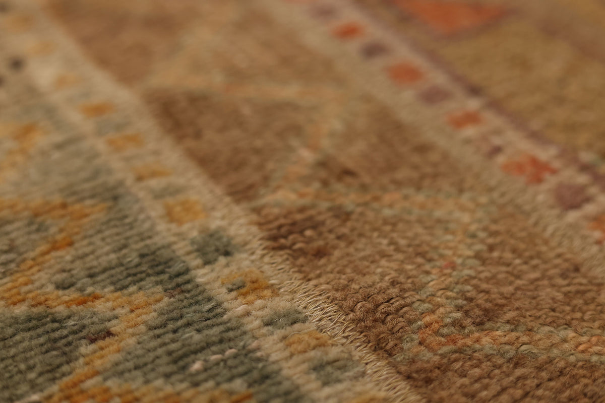 Vintage Malatya Turkish Doormat 1x4 ft — Brown & Green Stripped