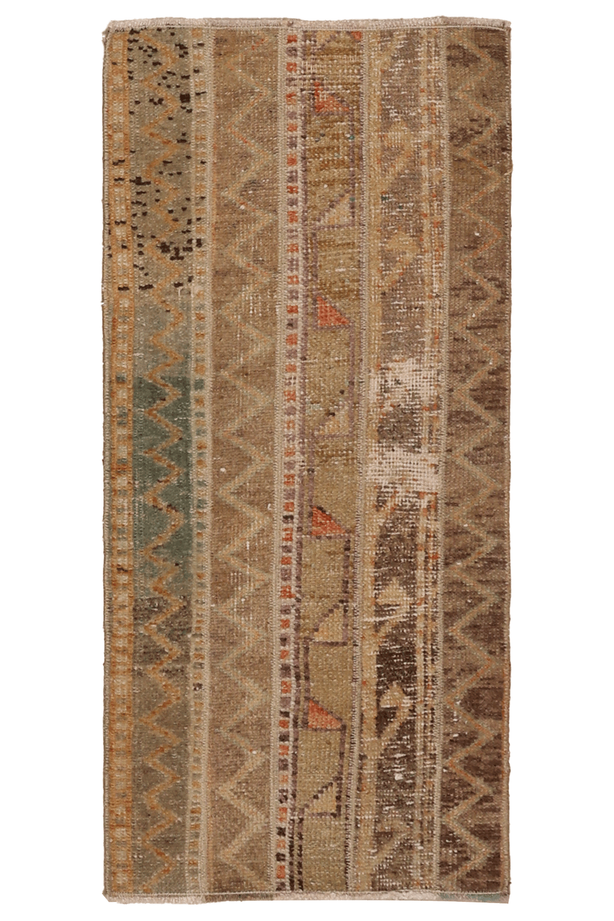Vintage Malatya Turkish Doormat 1x4 ft — Brown & Green Stripped
