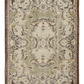 Vintage Isparta Turkish Area Rug 5x8 ft — Green & Beige Floral