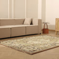 Vintage Isparta Turkish Area Rug 5x8 ft — Green & Beige Floral